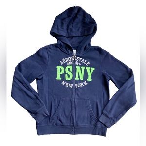 Aeropostale PSNY Navy Blue Zip Up Hooded Sweatshirt | Girls 14 | Casual Fall